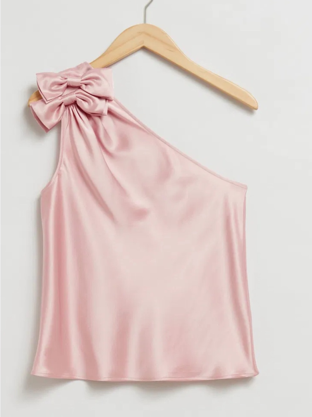 & Other Stories One-Shoulder Satin Bow Top in Pink